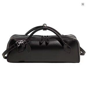 New Trendy PU Leather Bowling Tote Bag for Women, Double Zipper Shoulder Handbag